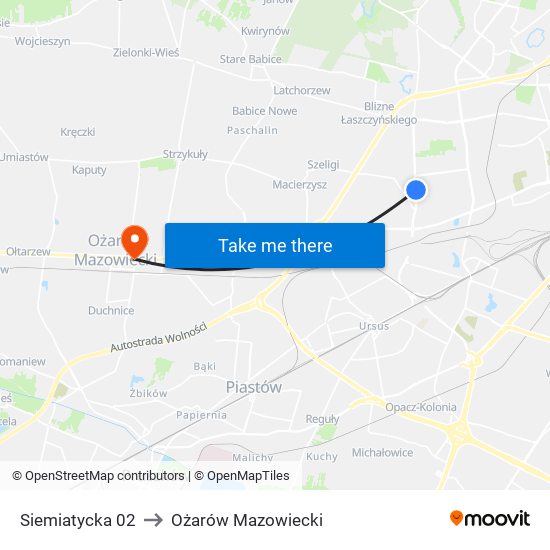 Siemiatycka 02 to Ożarów Mazowiecki map