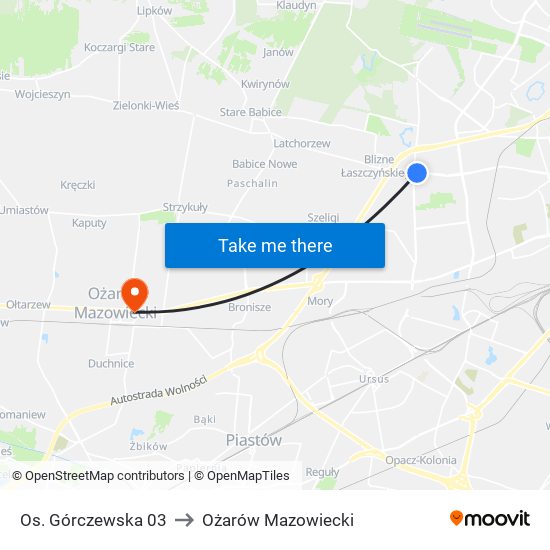 Os. Górczewska 03 to Ożarów Mazowiecki map