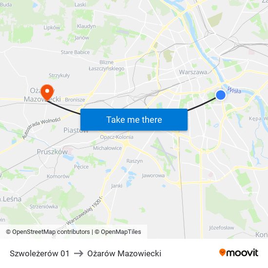 Szwoleżerów 01 to Ożarów Mazowiecki map