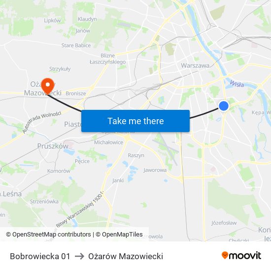 Bobrowiecka 01 to Ożarów Mazowiecki map