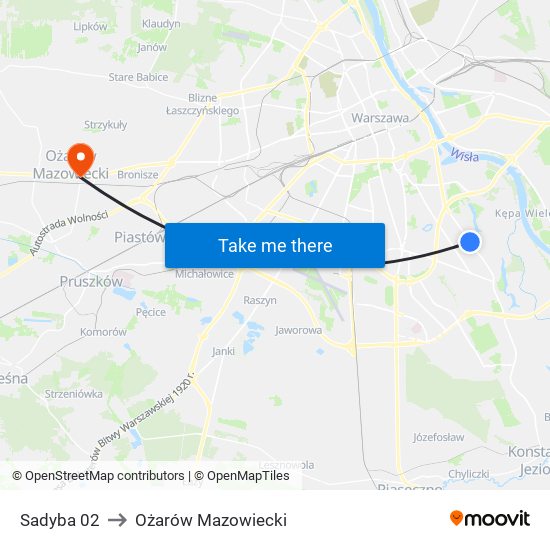 Sadyba 02 to Ożarów Mazowiecki map