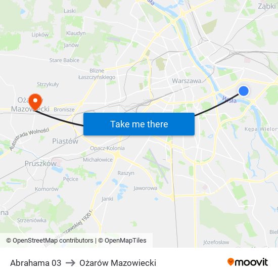 Abrahama 03 to Ożarów Mazowiecki map
