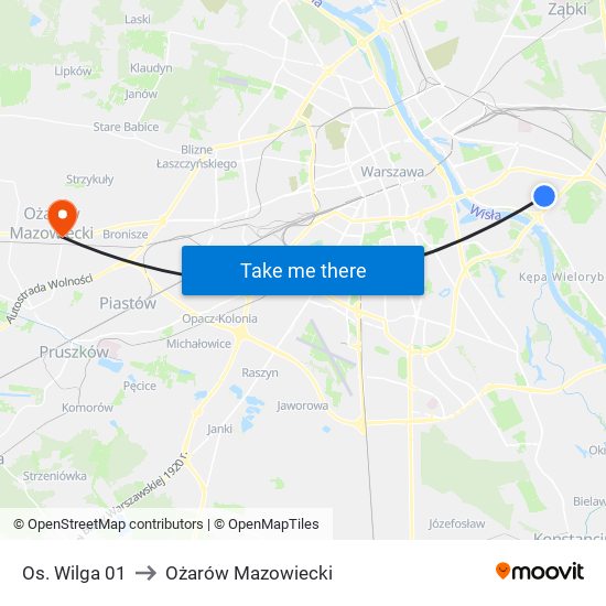 Os. Wilga 01 to Ożarów Mazowiecki map