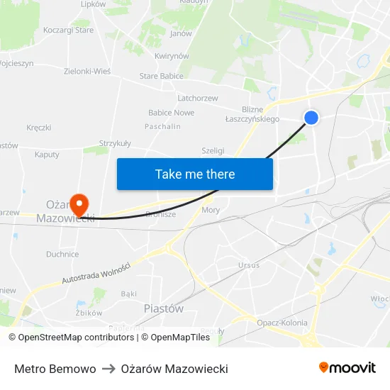 Metro Bemowo to Ożarów Mazowiecki map