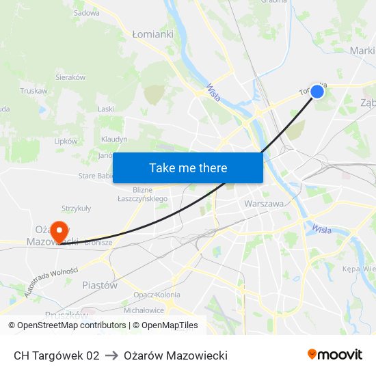 CH Targówek 02 to Ożarów Mazowiecki map