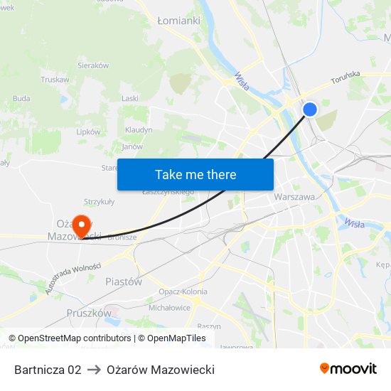 Bartnicza 02 to Ożarów Mazowiecki map