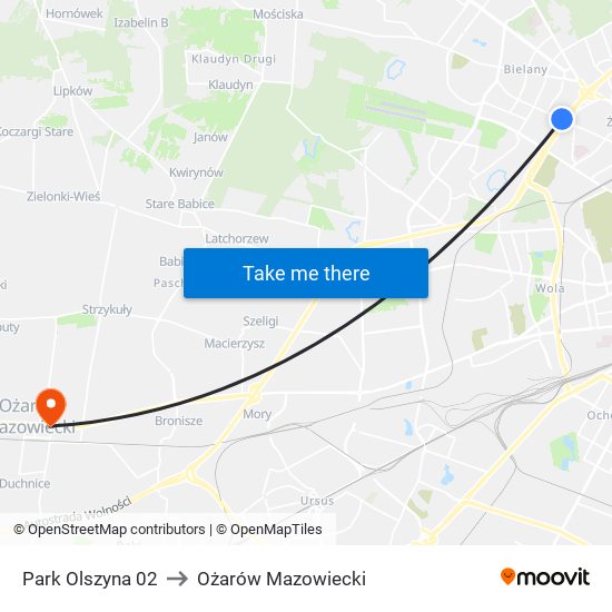 Park Olszyna 02 to Ożarów Mazowiecki map