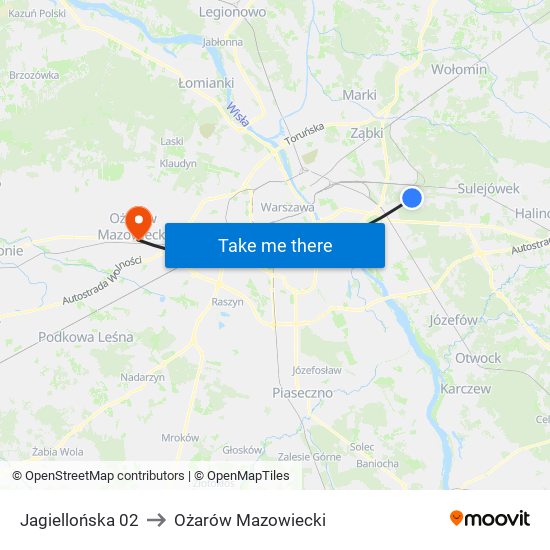 Jagiellońska 02 to Ożarów Mazowiecki map