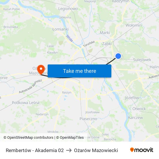 Rembertów - Akademia 02 to Ożarów Mazowiecki map