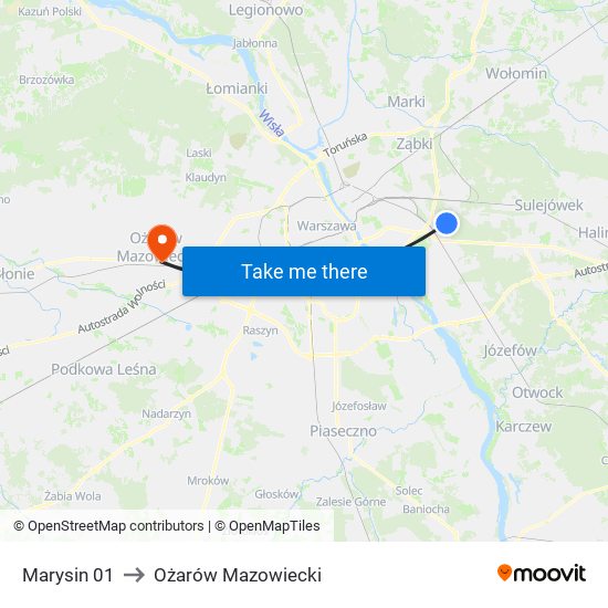 Marysin 01 to Ożarów Mazowiecki map
