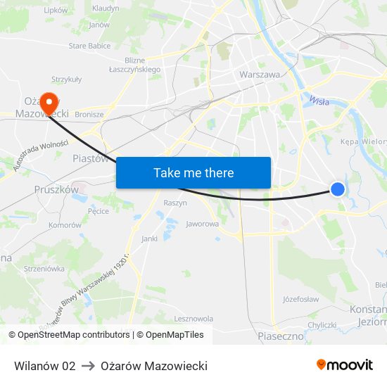 Wilanów 02 to Ożarów Mazowiecki map