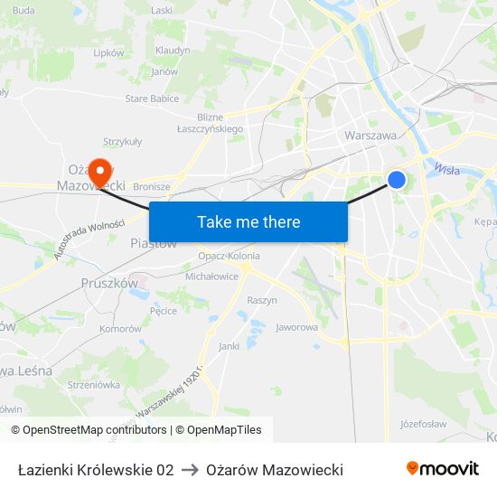 Łazienki Królewskie 02 to Ożarów Mazowiecki map