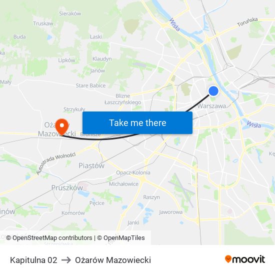 Kapitulna 02 to Ożarów Mazowiecki map