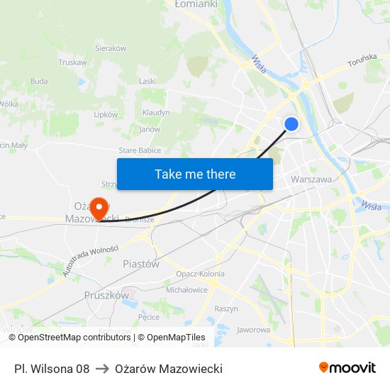 Pl. Wilsona 08 to Ożarów Mazowiecki map