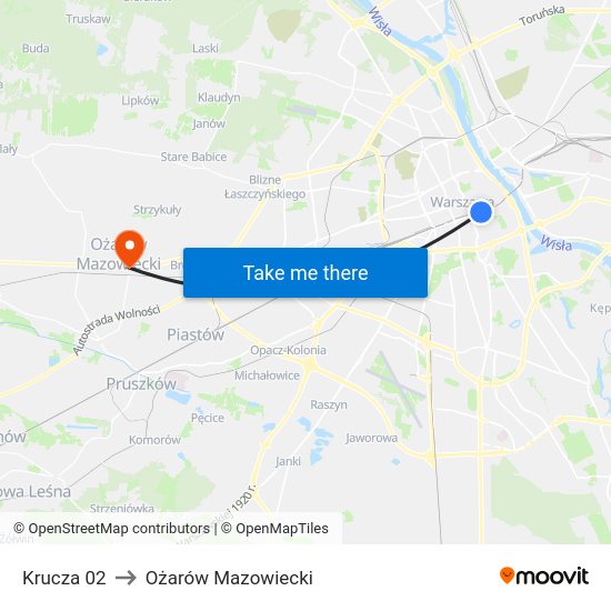 Krucza to Ożarów Mazowiecki map