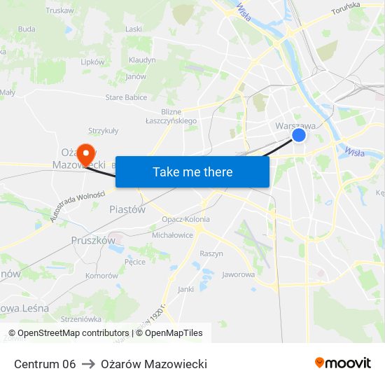 Centrum 06 to Ożarów Mazowiecki map
