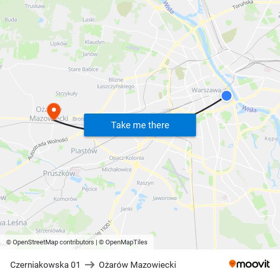 Czerniakowska 01 to Ożarów Mazowiecki map