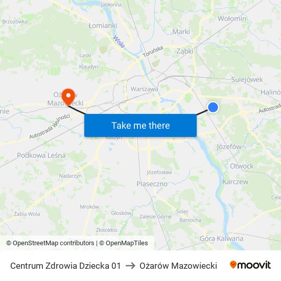 Centrum Zdrowia Dziecka to Ożarów Mazowiecki map