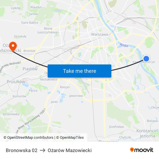 Bronowska 02 to Ożarów Mazowiecki map