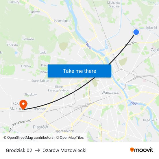 Grodzisk 02 to Ożarów Mazowiecki map