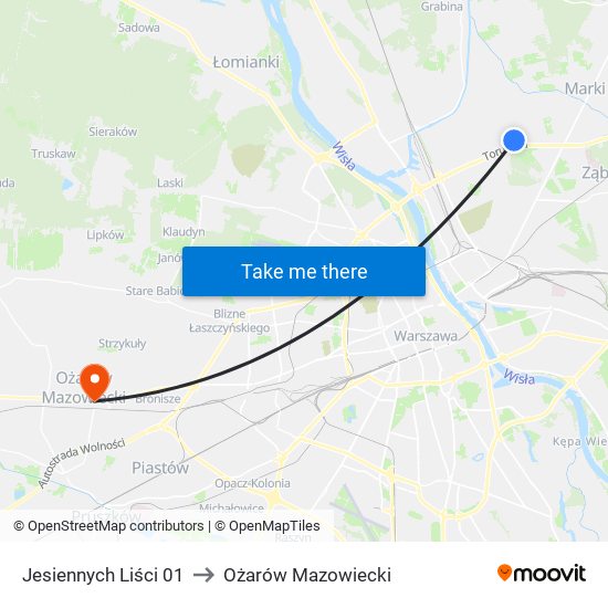 Jesiennych Liści to Ożarów Mazowiecki map