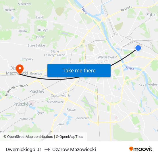 Dwernickiego to Ożarów Mazowiecki map