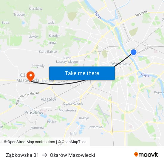 Ząbkowska 01 to Ożarów Mazowiecki map