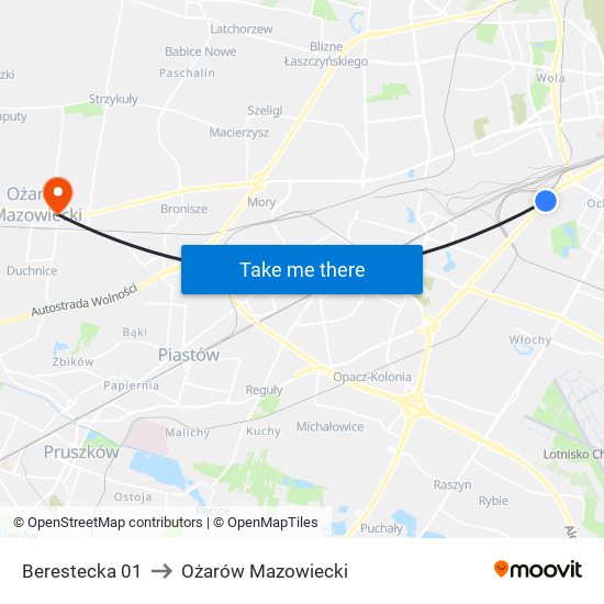 Berestecka 01 to Ożarów Mazowiecki map
