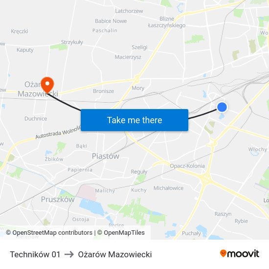 Techników to Ożarów Mazowiecki map