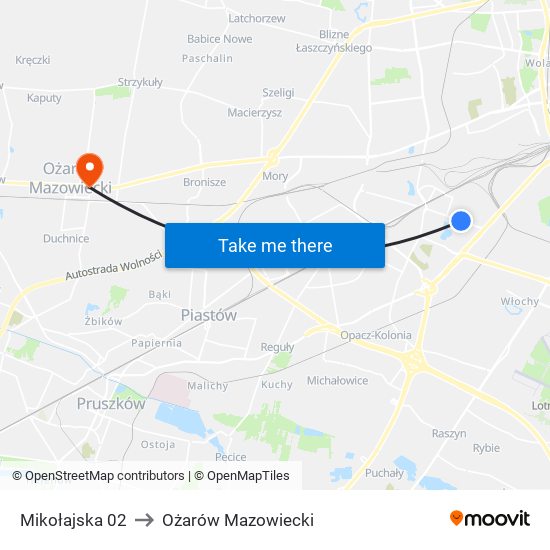 Mikołajska 02 to Ożarów Mazowiecki map