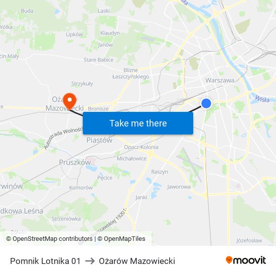 Pomnik Lotnika 01 to Ożarów Mazowiecki map