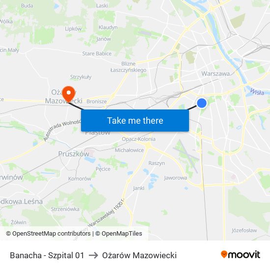 Banacha - Szpital 01 to Ożarów Mazowiecki map