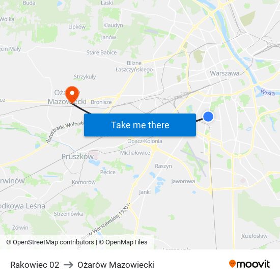 Rakowiec to Ożarów Mazowiecki map