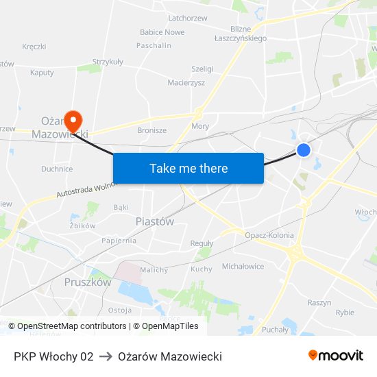 PKP Włochy to Ożarów Mazowiecki map