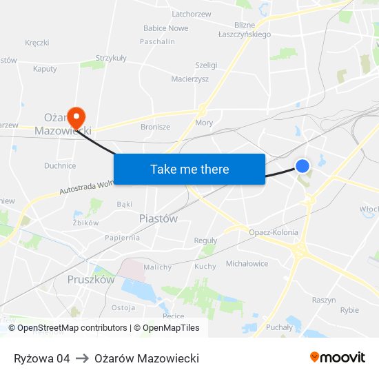 Ryżowa 04 to Ożarów Mazowiecki map