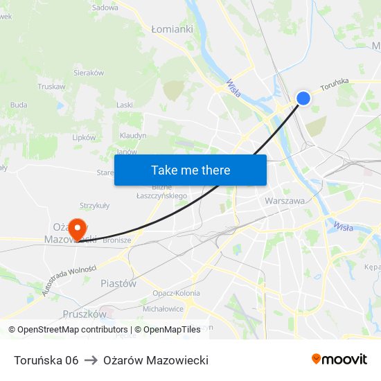 Toruńska 06 to Ożarów Mazowiecki map