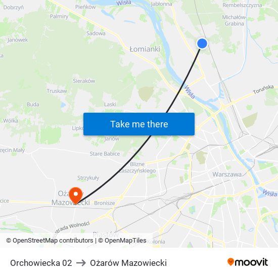 Orchowiecka 02 to Ożarów Mazowiecki map