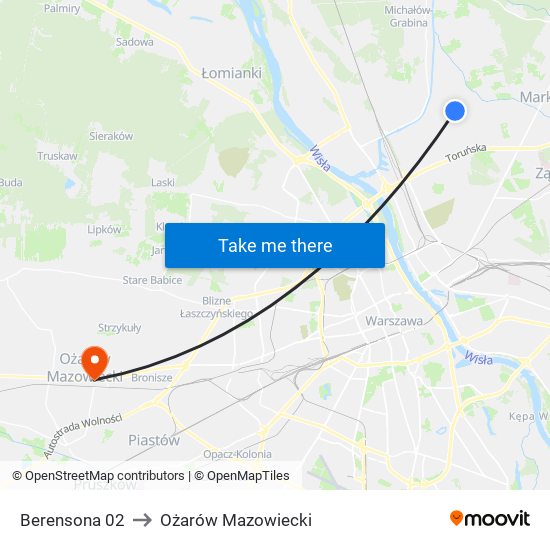 Berensona 02 to Ożarów Mazowiecki map