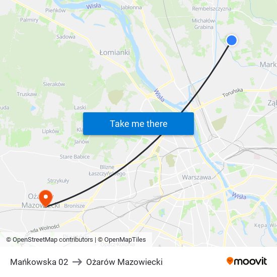 Mańkowska 02 to Ożarów Mazowiecki map