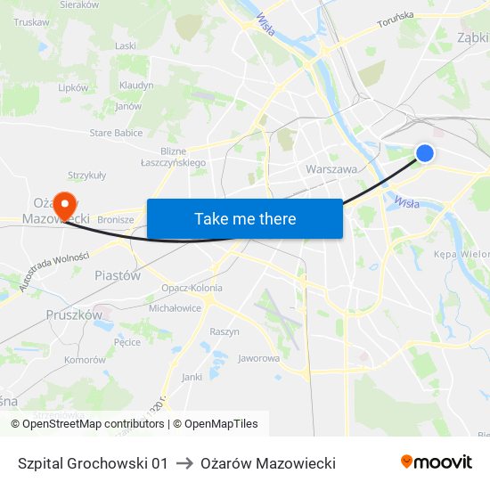 Szpital Grochowski to Ożarów Mazowiecki map