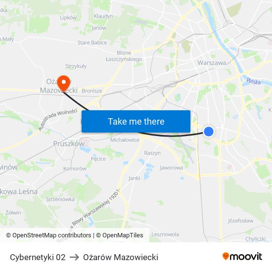 Cybernetyki to Ożarów Mazowiecki map