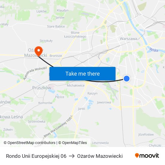 Rondo Unii Europejskiej 06 to Ożarów Mazowiecki map