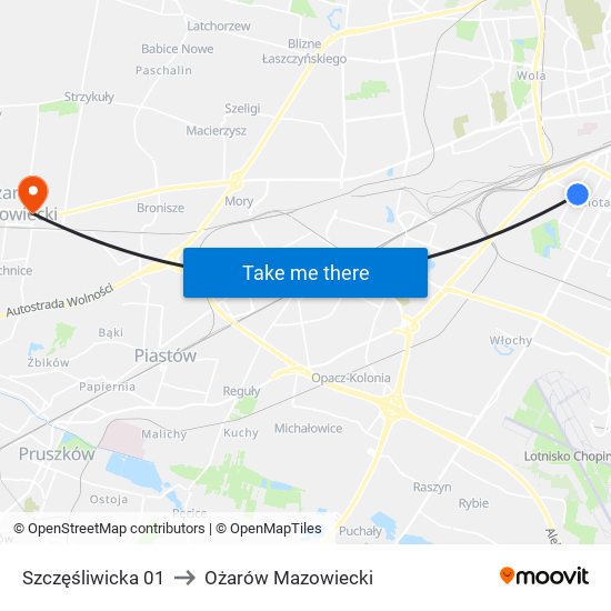 Szczęśliwicka 01 to Ożarów Mazowiecki map