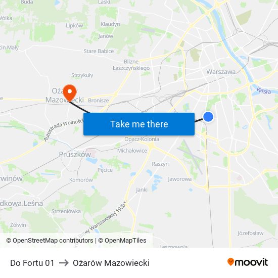 Do Fortu 01 to Ożarów Mazowiecki map