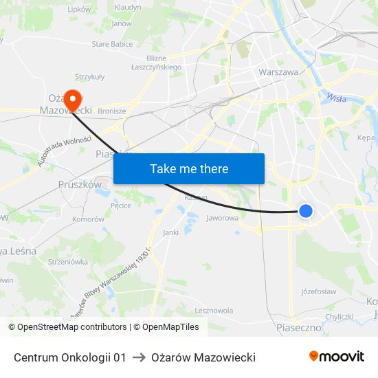 Centrum Onkologii 01 to Ożarów Mazowiecki map