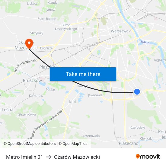 Metro Imielin 01 to Ożarów Mazowiecki map