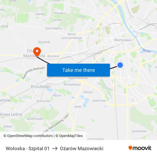 Wołoska - Szpital 01 to Ożarów Mazowiecki map