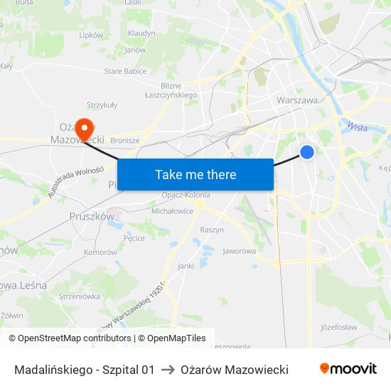 Madalińskiego - Szpital 01 to Ożarów Mazowiecki map