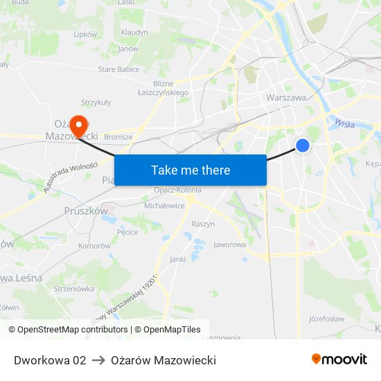 Dworkowa 02 to Ożarów Mazowiecki map