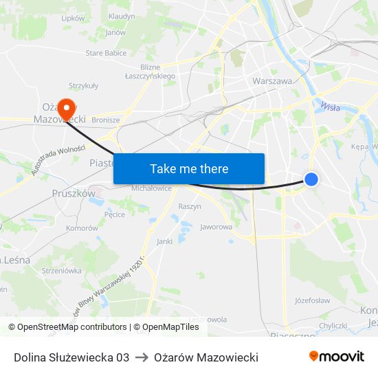 Dolina Służewiecka 03 to Ożarów Mazowiecki map